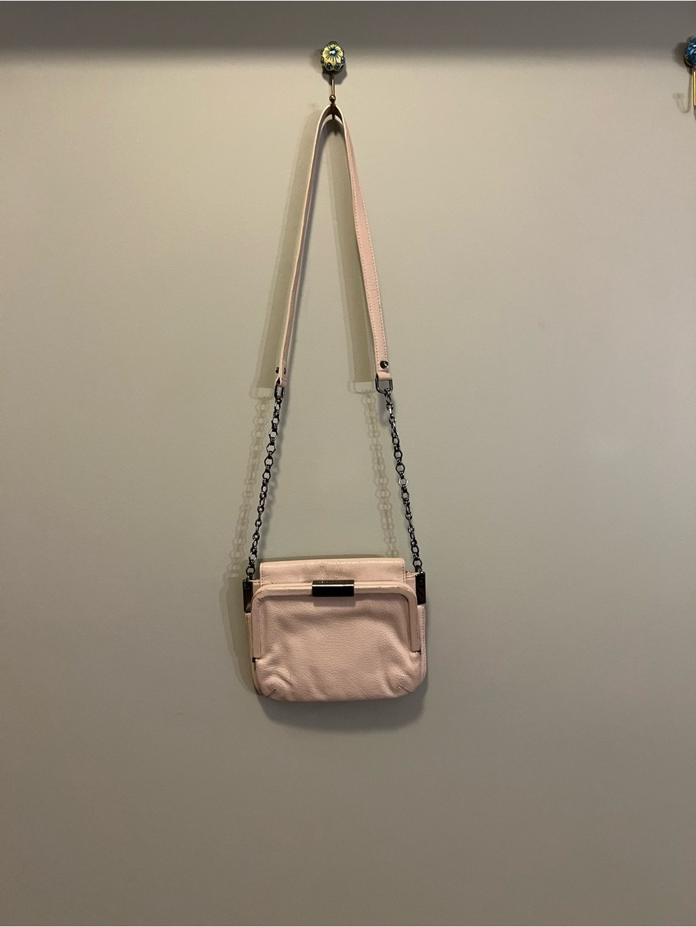leifsdottir Beige | Blush Leather Frame Crossbody Bag Chain Strap Anthropologie